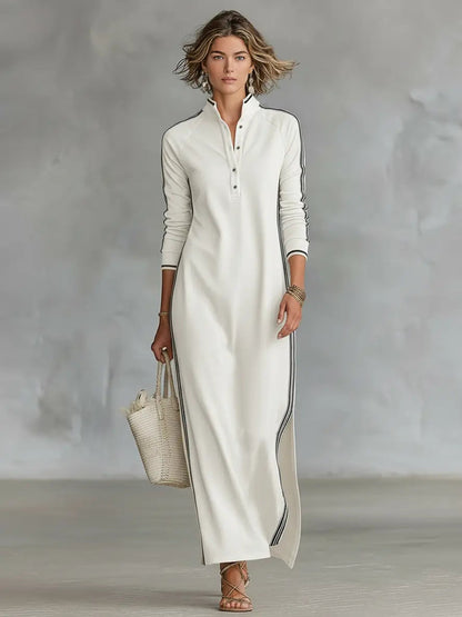 MAXI DRESS, SWEATSHIRT, BUTTON-DOWN COLLAR, WHITE TRIM 2