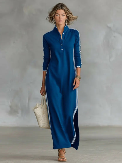MAXI DRESS, SWEATSHIRT, BUTTON-DOWN COLLAR, WHITE TRIM 3