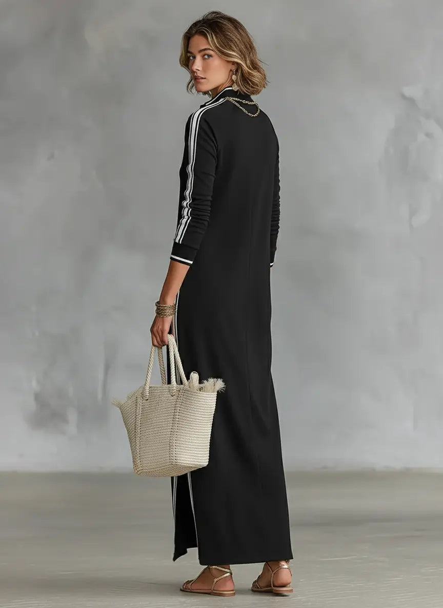 MAXI DRESS, SWEATSHIRT, BUTTON-DOWN COLLAR, WHITE TRIM 4