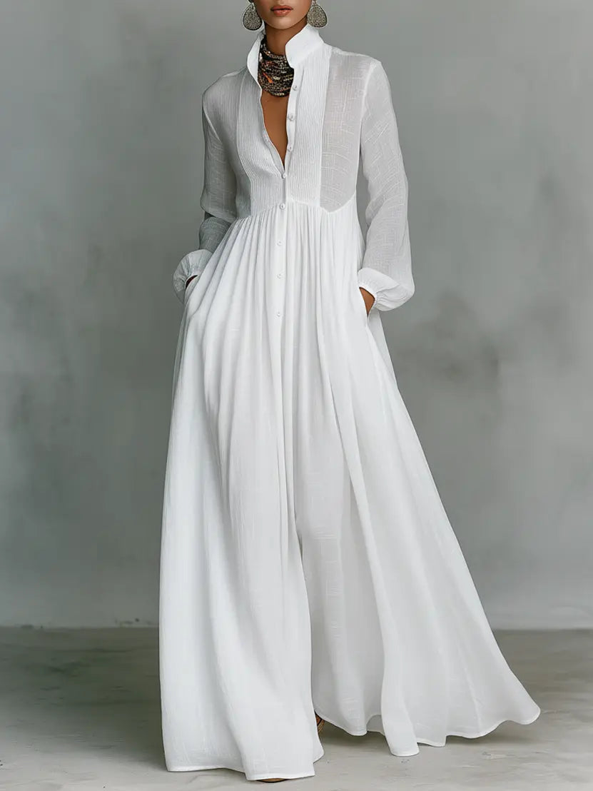 Women's Long Dress | Minimalist Mandarin Collar Maxi