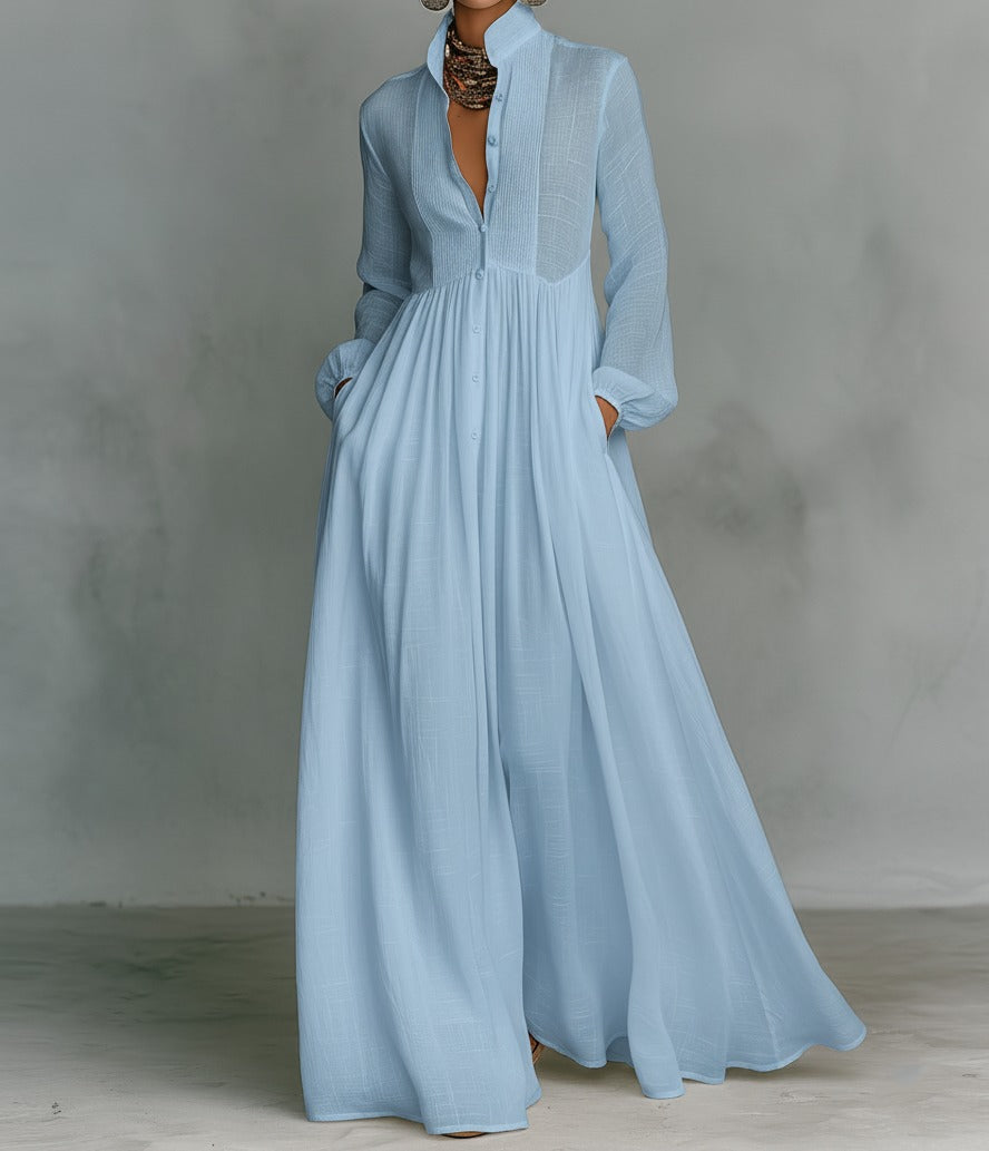 Women's Long Dress | Minimalist Mandarin Collar Maxi