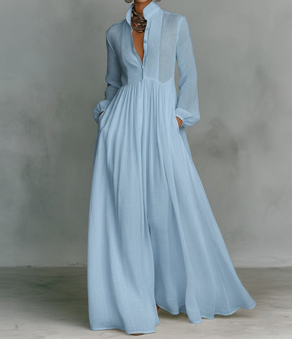 Women's Long Dress | Minimalist Mandarin Collar Maxi