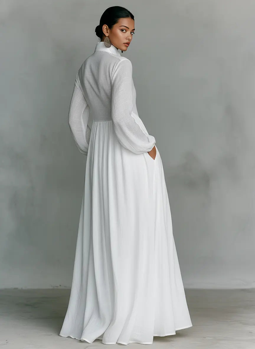 Women's Long Dress | Minimalist Mandarin Collar Maxi