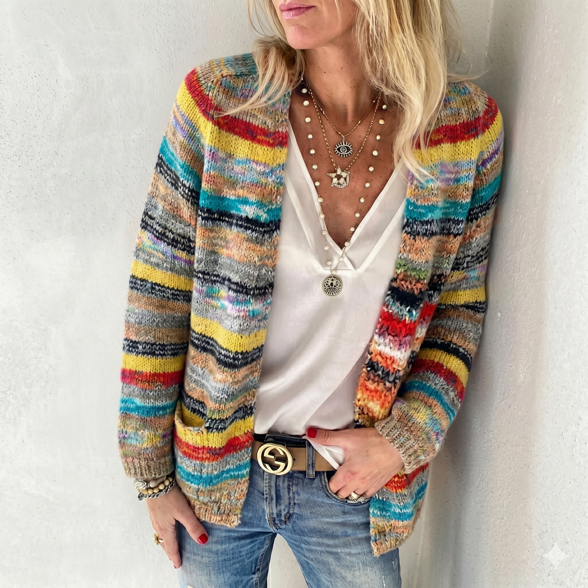 MULTICOLOR STRIPED KNIT CARDIGAN 0