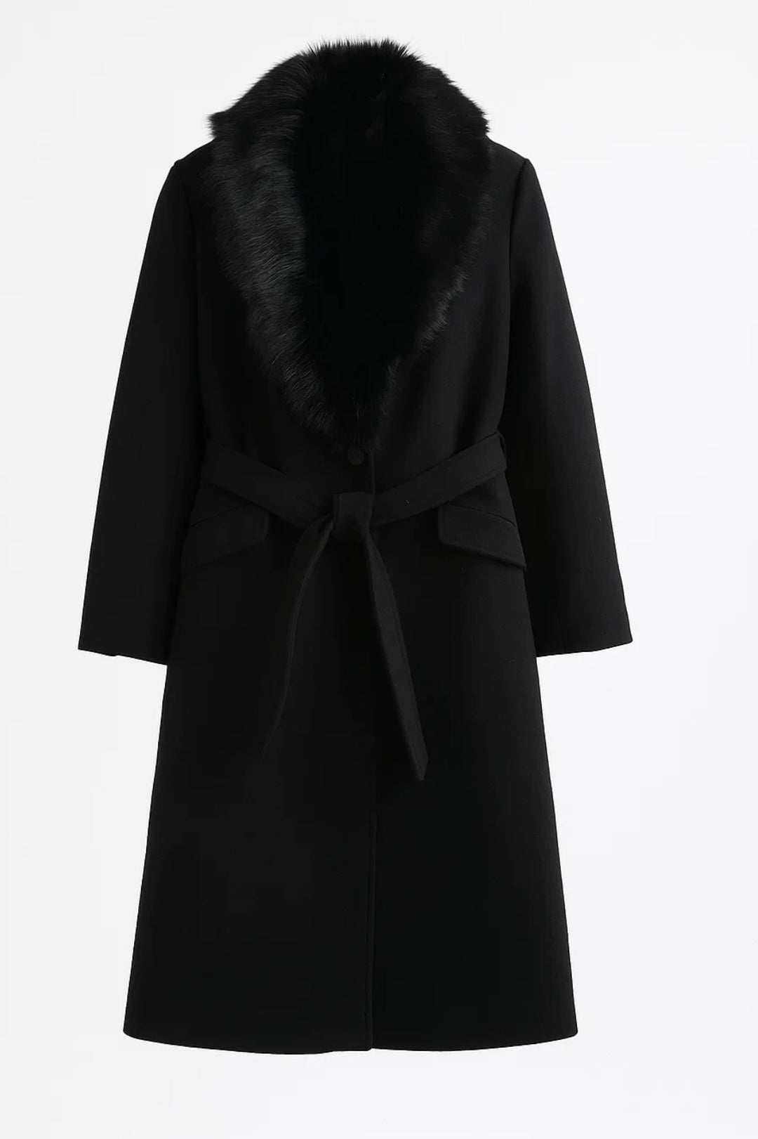Women's Long Coat | Collar & Belted Waist 2