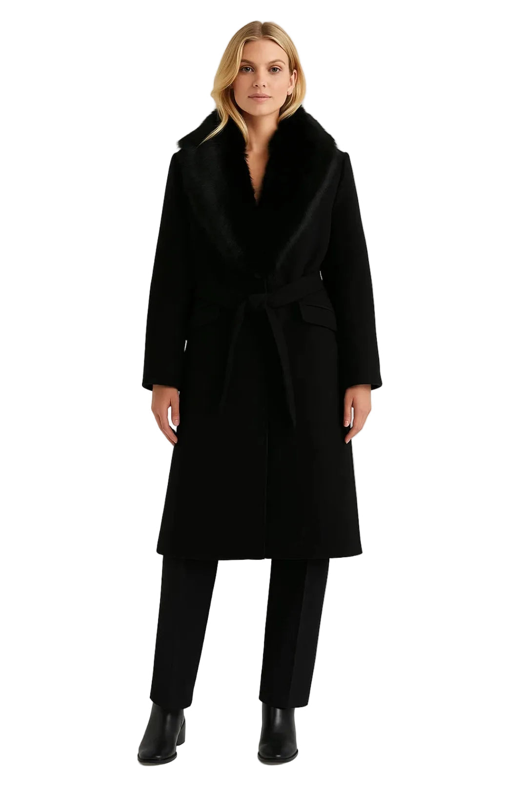 Women's Long Coat | Collar & Belted Waist 1