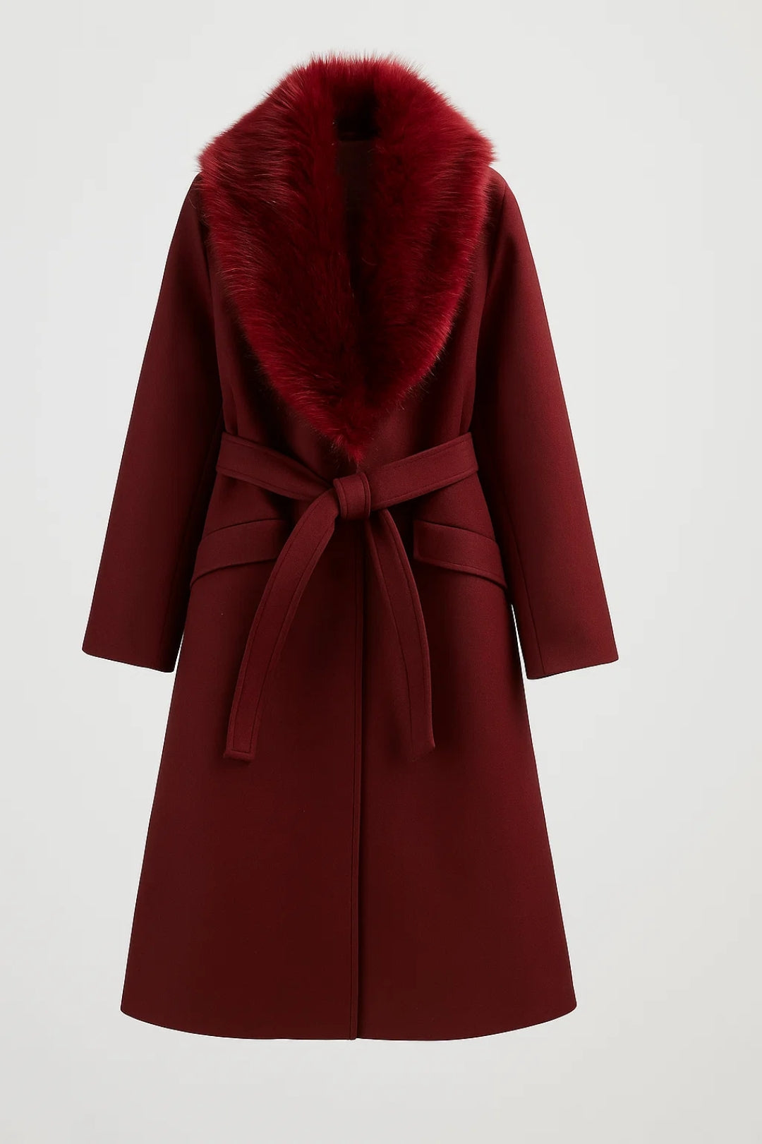 Women's Long Coat | Collar & Belted Waist 4