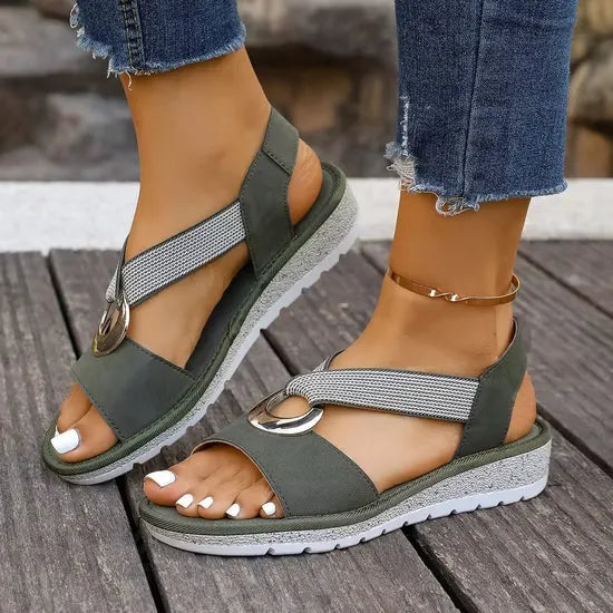 Women's Sandals | Gold O-Ring, Crossed Toe Straps