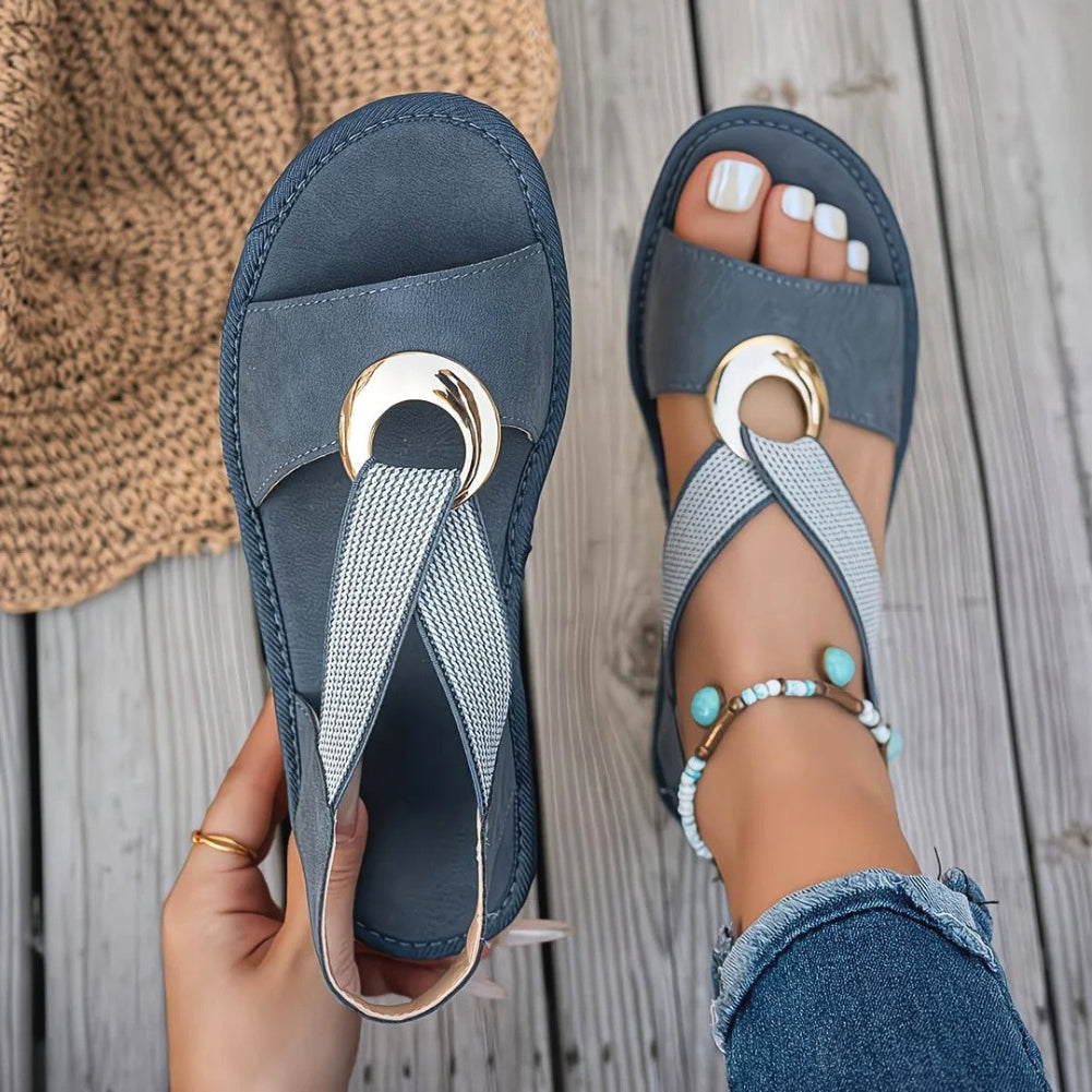 Women's Sandals | Gold O-Ring, Crossed Toe Straps