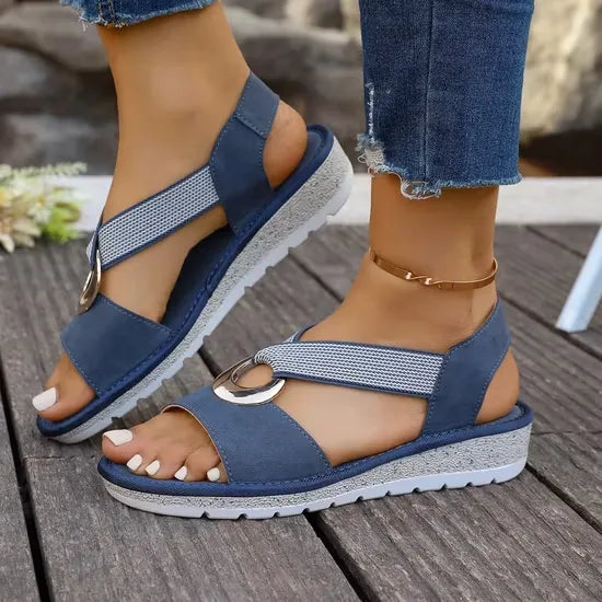 Women's Sandals | Gold O-Ring, Crossed Toe Straps