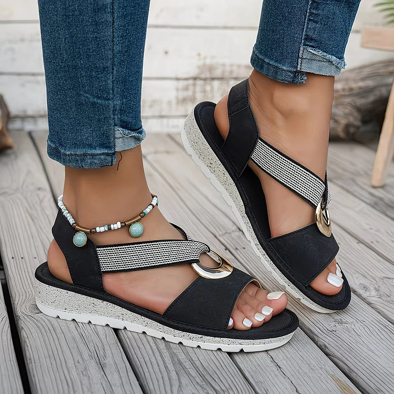 Women's Sandals | Gold O-Ring, Crossed Toe Straps