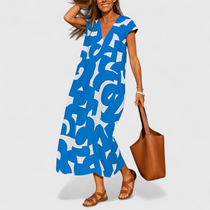 Maxi Dress | Abstract Print V-Neck