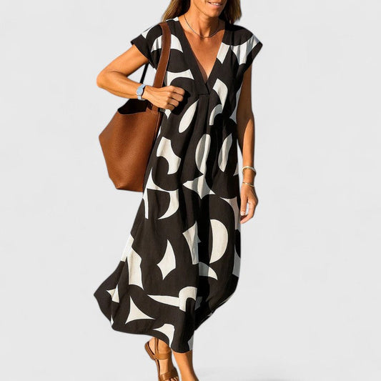 Maxi Dress | Abstract Print V-Neck