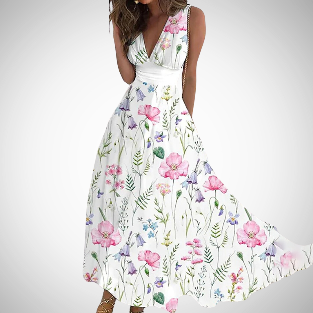 Maxi Dress | Emma Floral Sleeveless V-Neck Maxi Dress for Women