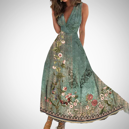 Maxi Dress | Emma Floral Sleeveless V-Neck Maxi Dress for Women