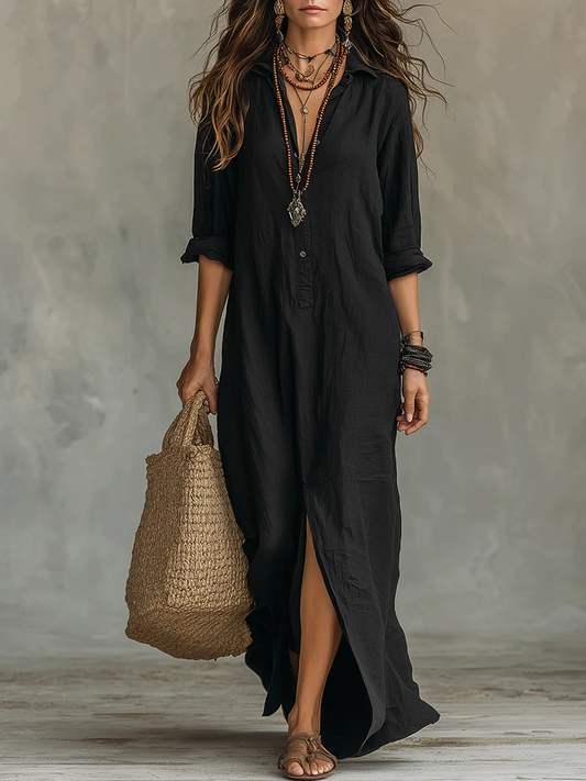 Maxi Dress | Liora Button-Front Linen Shirt Maxi Dress for Women
