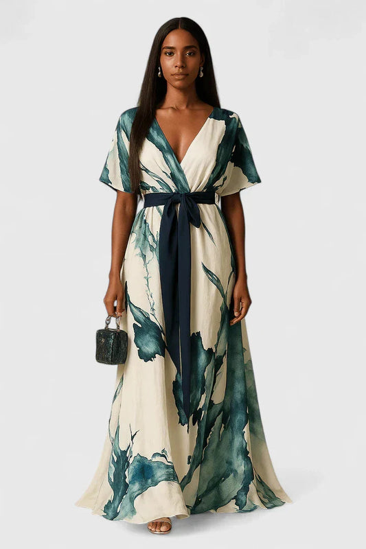 Maxi Dress | Palm Print Wrap Gown