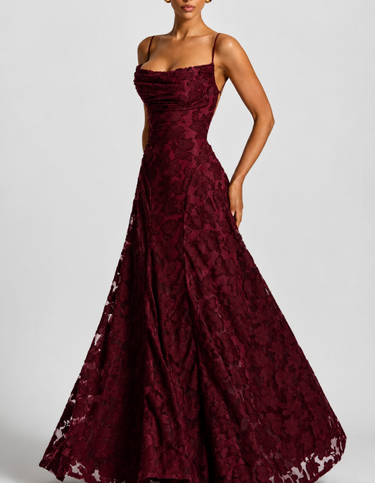 Maxi Dress | Selvira Lace Spaghetti-Strap Evening Gown for Women