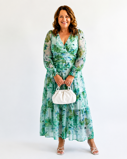 Maxi Dress | Sophia Floral V-Neck Long-Sleeve Maxi Dress for Women