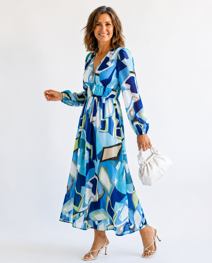 Maxi Dress | Sophia Floral V-Neck Long-Sleeve Maxi Dress for Women