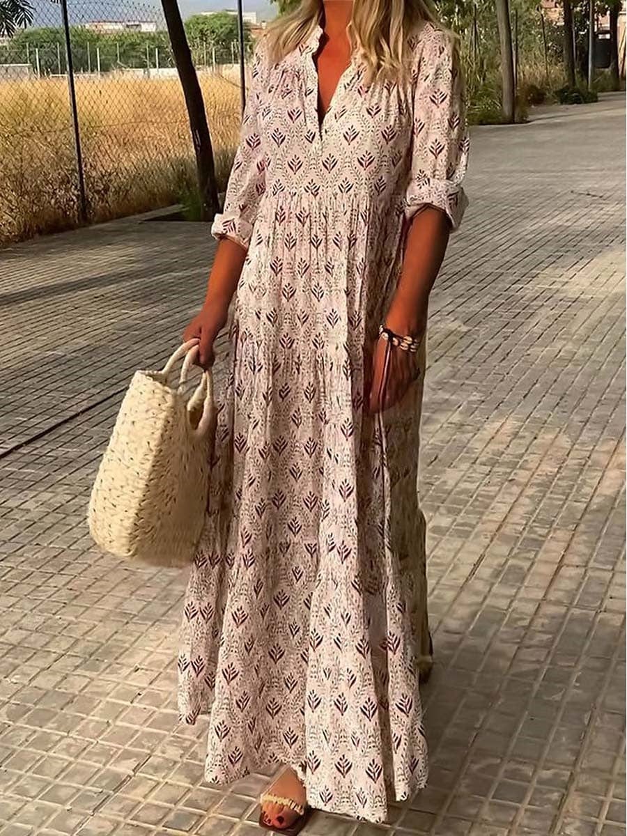 Maxi Dress Women's | Boho Print & Flowing Tiered Silhouette