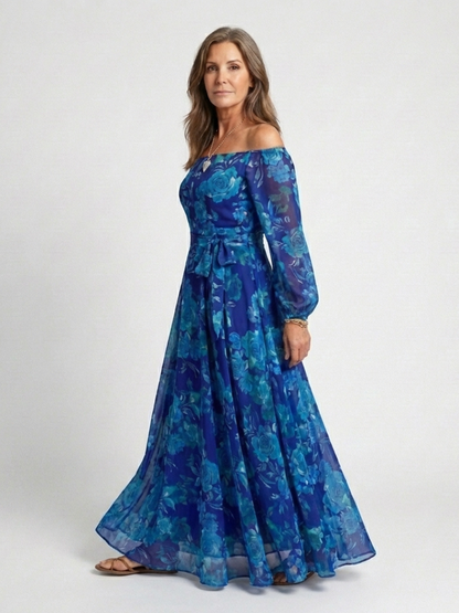 Maxi Dress Women's | Elegant Off-Shoulder Floral Design