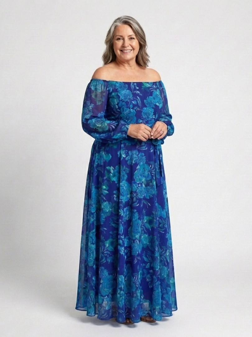 Maxi Dress Women's | Elegant Off-Shoulder Floral Design