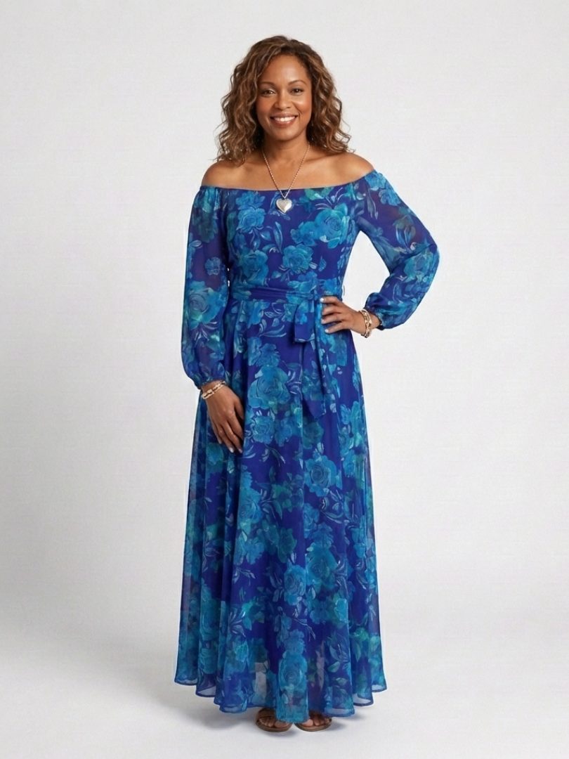 Maxi Dress Women's | Elegant Off-Shoulder Floral Design