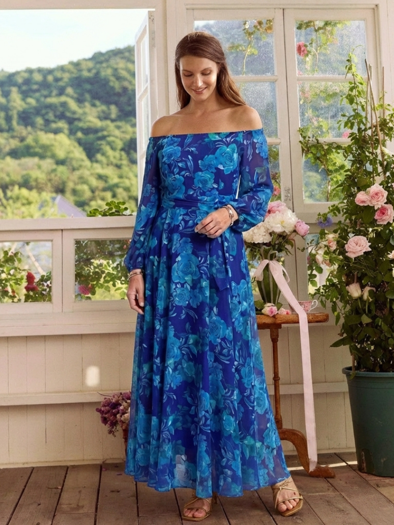 Maxi Dress Women's | Elegant Off-Shoulder Floral Design