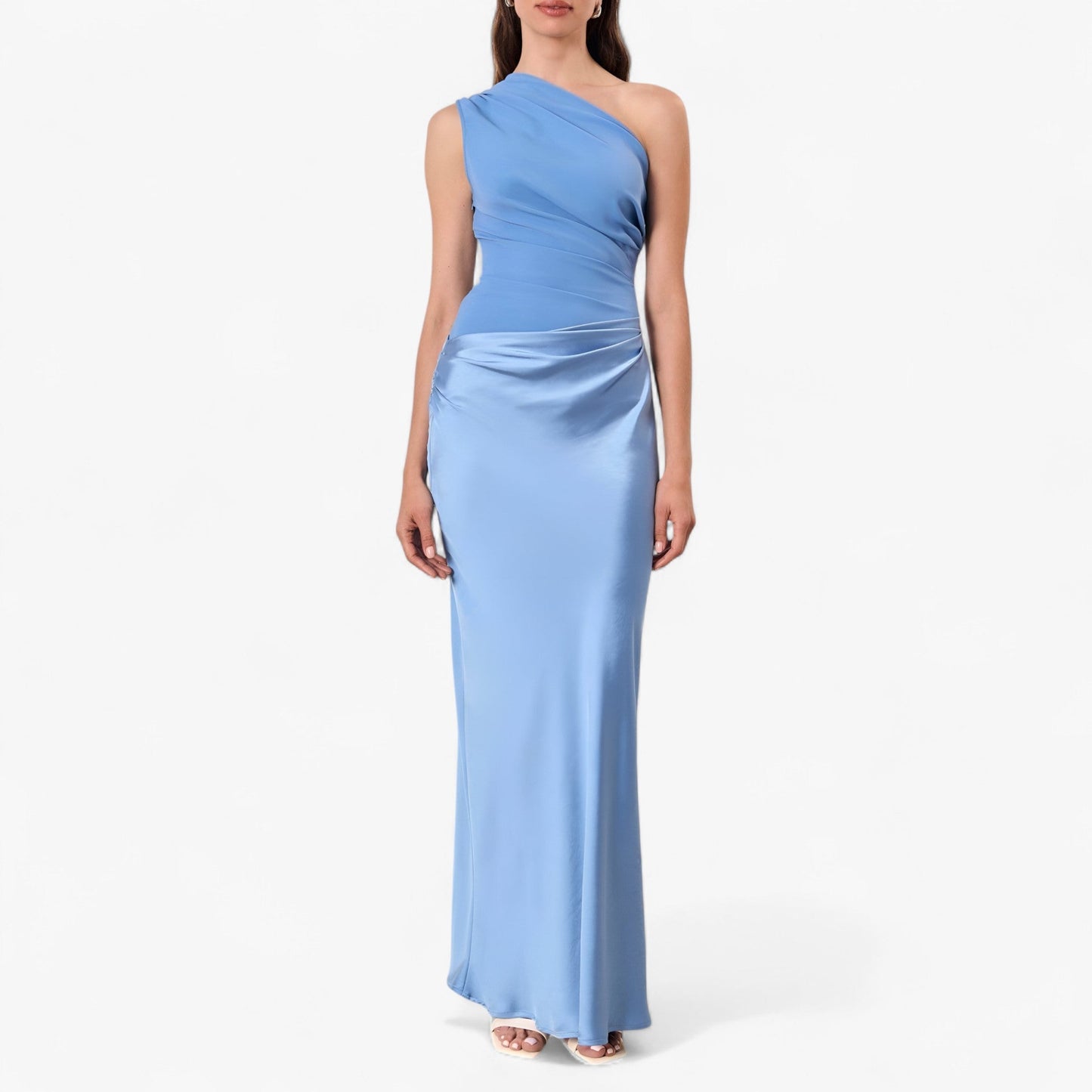 Maxi Dress Women's | One-Shoulder Satin Ruched Evening Gown