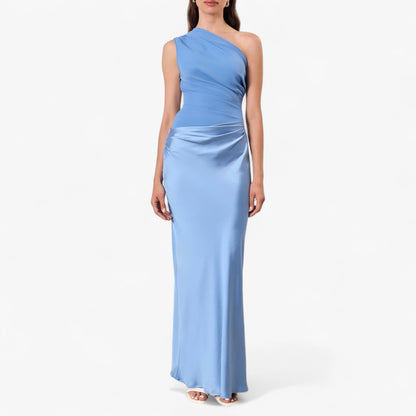 Maxi Dress Women's | One-Shoulder Satin Ruched Evening Gown