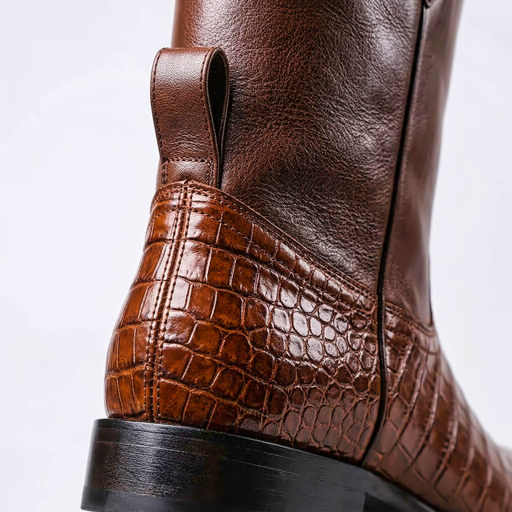Men's Boots | Croc Embossed Vamp, Pull Tabs, Mid Shaft