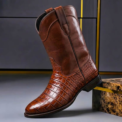 Men's Boots | Croc Embossed Vamp, Pull Tabs, Mid Shaft