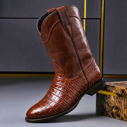 Men's Boots | Croc Embossed Vamp, Pull Tabs, Mid Shaft