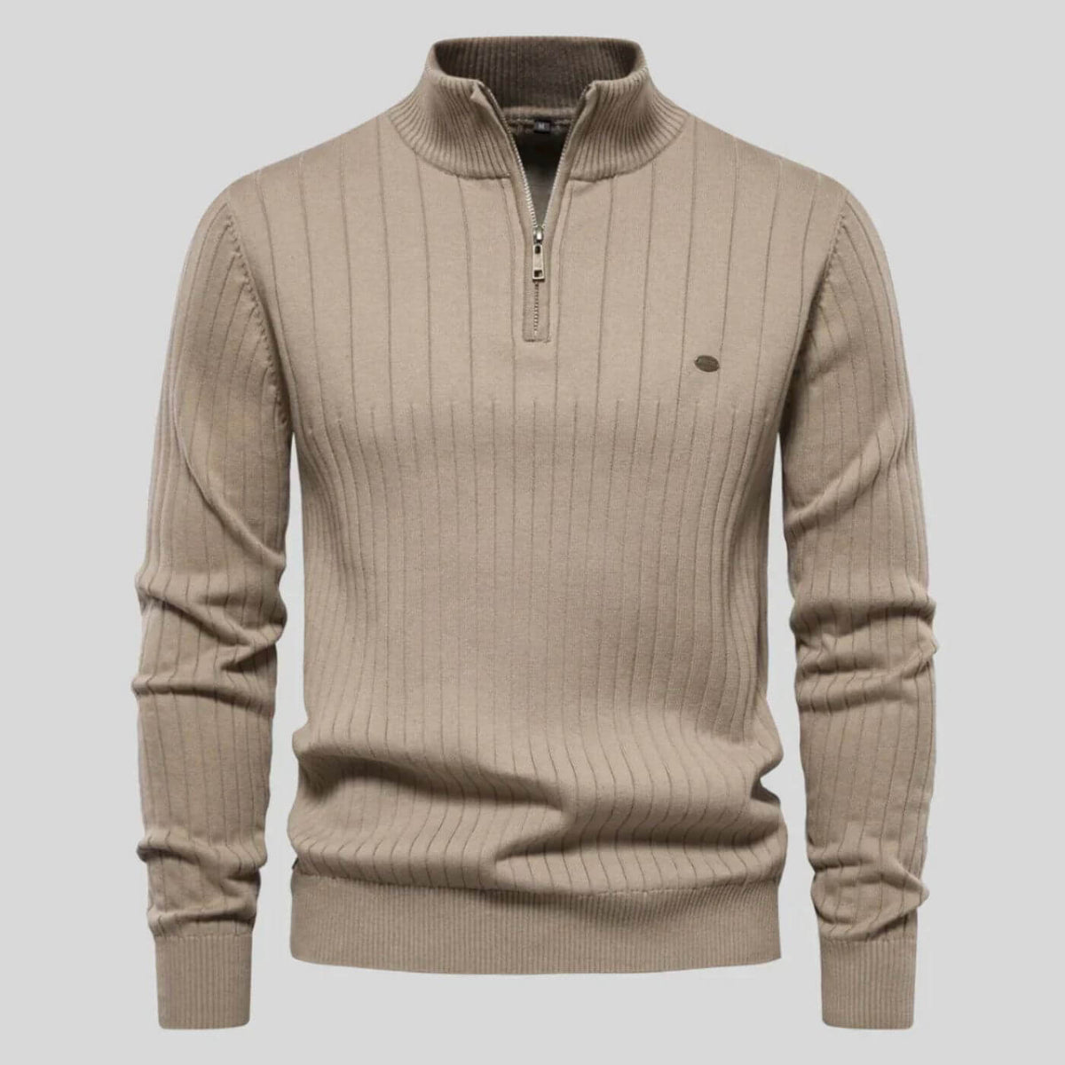 Men's Sweater | Half Zip, Stand Collar, Ribbed Cuffs And Hem