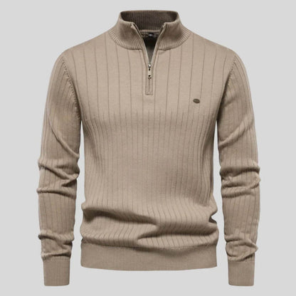 Men's Sweater | Half Zip, Stand Collar, Ribbed Cuffs And Hem