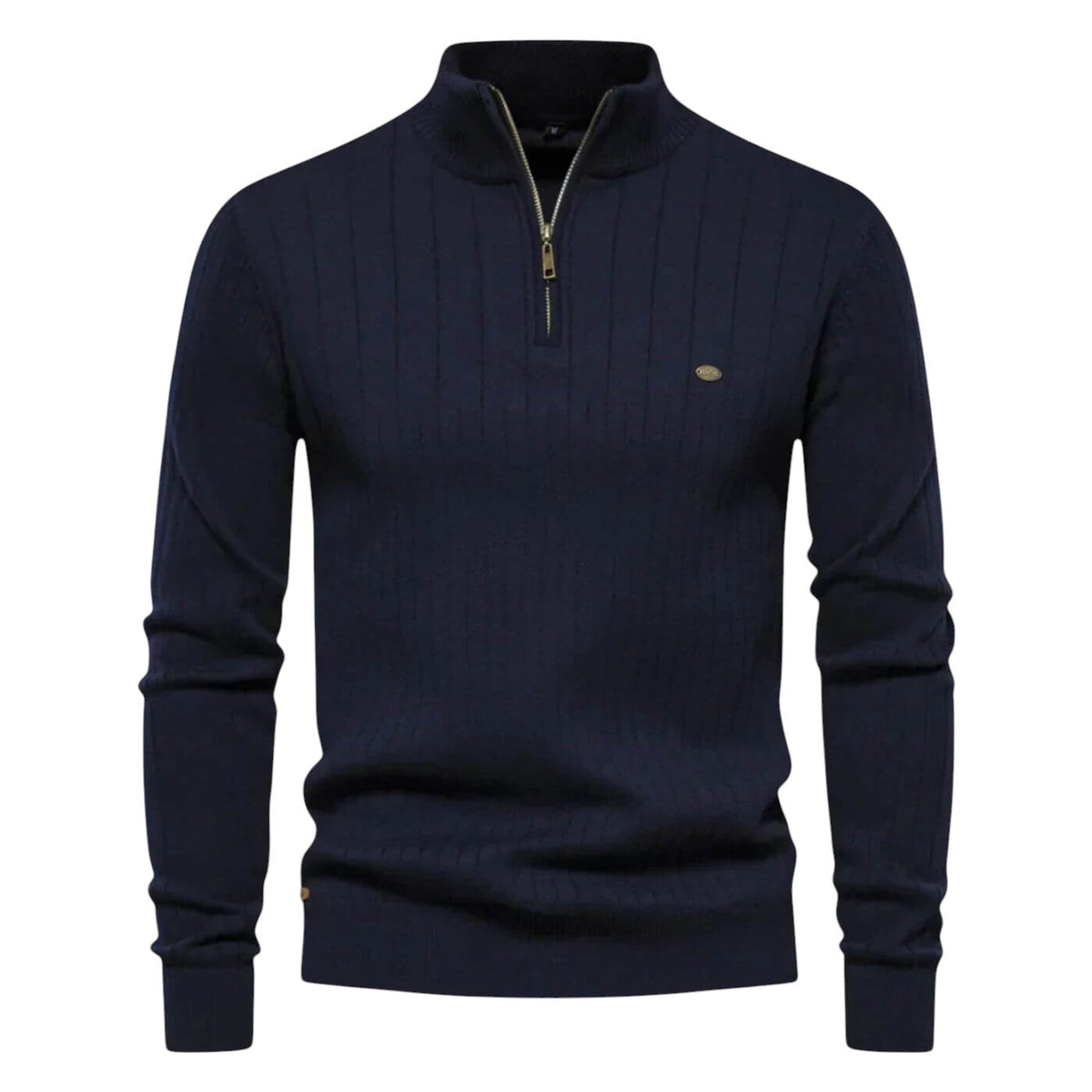 Men's Sweater | Half Zip, Stand Collar, Ribbed Cuffs And Hem