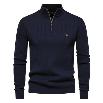 Men's Sweater | Half Zip, Stand Collar, Ribbed Cuffs And Hem