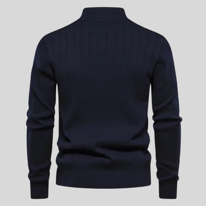 Men's Sweater | Half Zip, Stand Collar, Ribbed Cuffs And Hem
