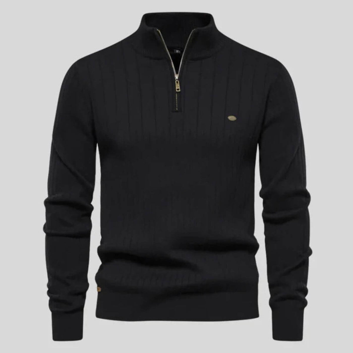 Men's Sweater | Half Zip, Stand Collar, Ribbed Cuffs And Hem