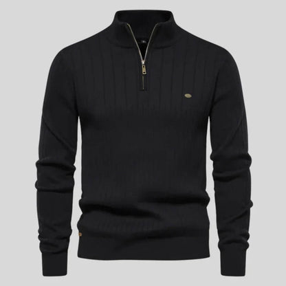 Men's Sweater | Half Zip, Stand Collar, Ribbed Cuffs And Hem