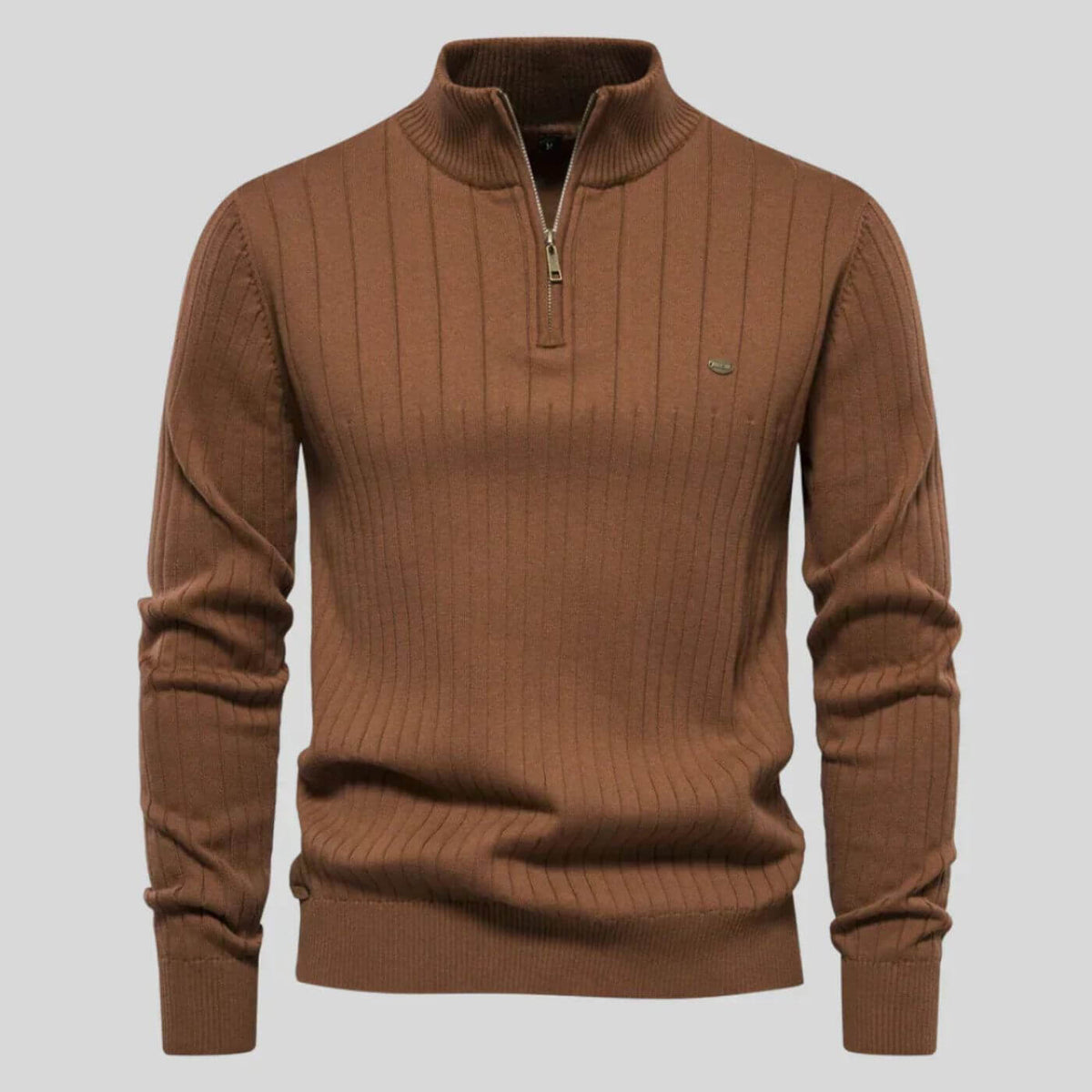 Men's Sweater | Half Zip, Stand Collar, Ribbed Cuffs And Hem