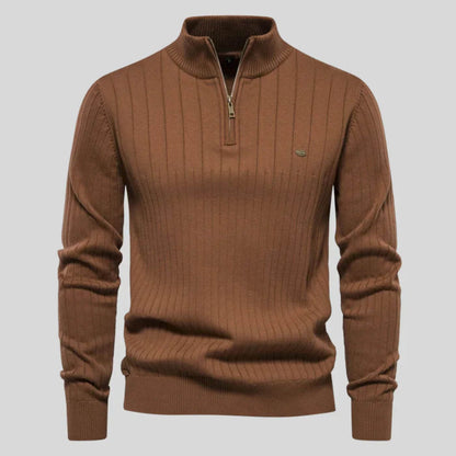 Men's Sweater | Half Zip, Stand Collar, Ribbed Cuffs And Hem