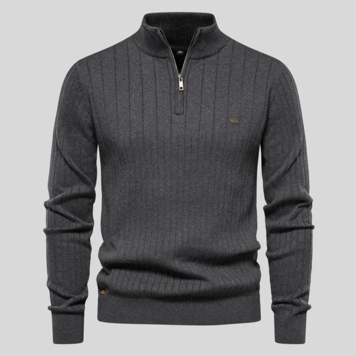 Men's Sweater | Half Zip, Stand Collar, Ribbed Cuffs And Hem