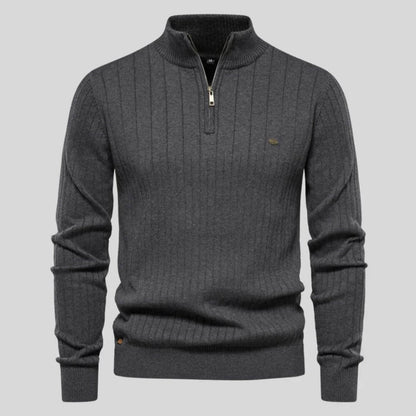 Men's Sweater | Half Zip, Stand Collar, Ribbed Cuffs And Hem