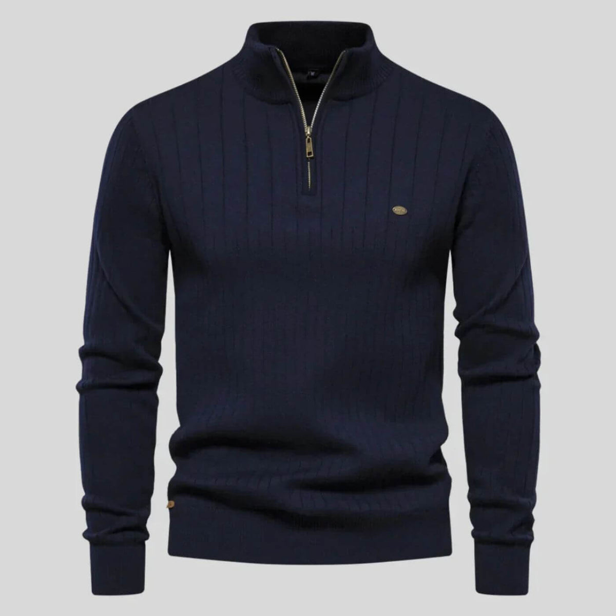 Men's Sweater | Half Zip, Stand Collar, Ribbed Cuffs And Hem