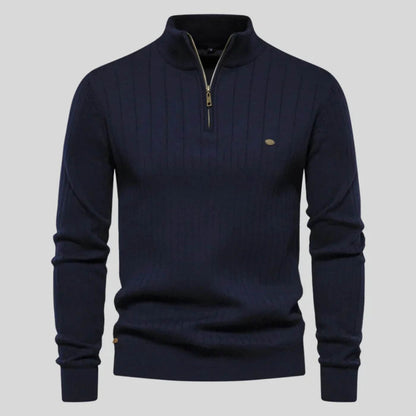 Men's Sweater | Half Zip, Stand Collar, Ribbed Cuffs And Hem