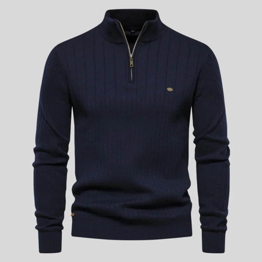 Men's Sweater | Half Zip, Stand Collar, Ribbed Cuffs And Hem