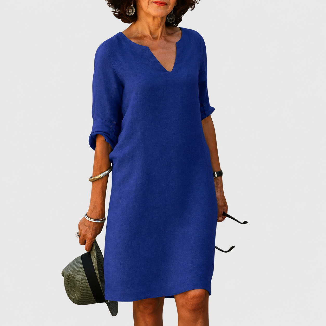 Midi Dress | Classic Split-Neck Shift