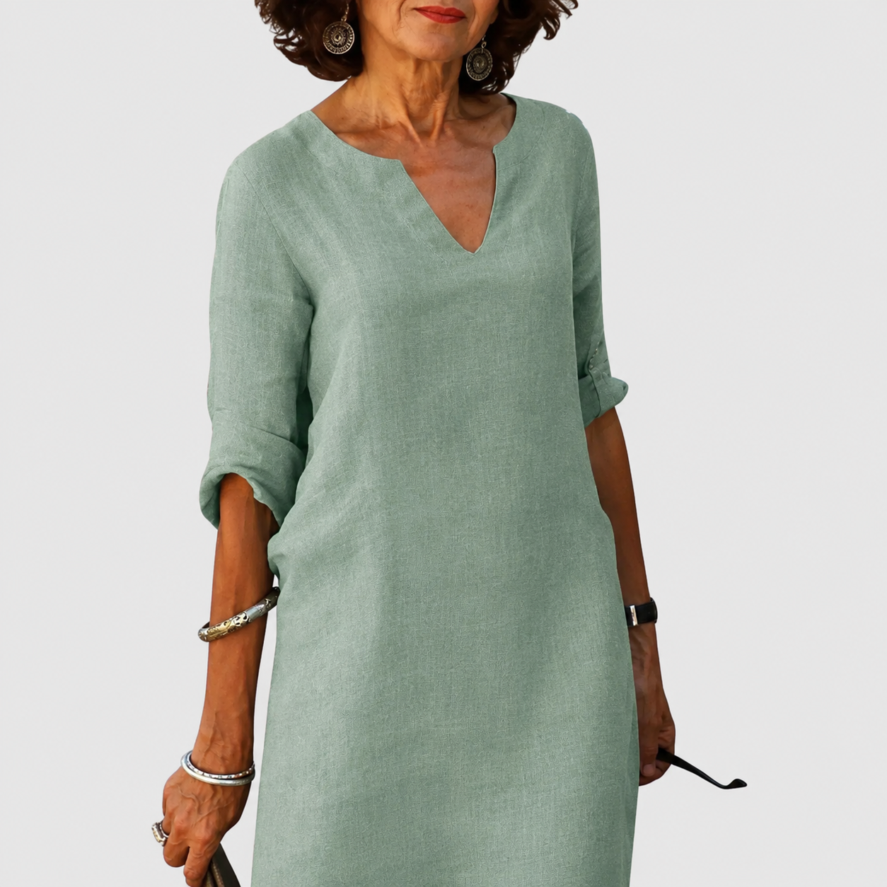 Midi Dress | Classic Split-Neck Shift